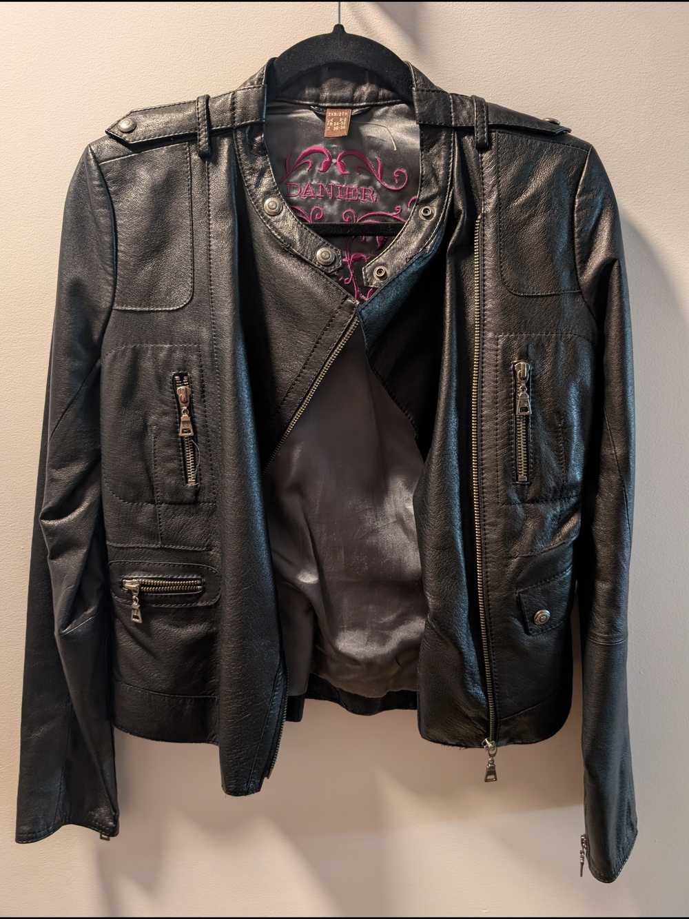 Danier Black Leather Biker Jacket - Women's